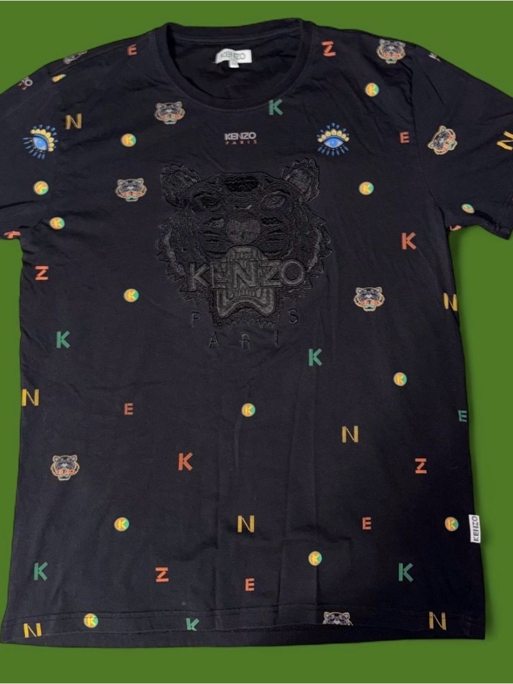 Men’s Kenzo Black Short-Sleeve Tee with Multicolor Logo Dots